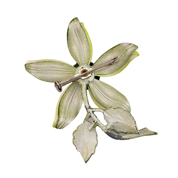 Flower Power 1970s Pin Brooch Vintage Enamel Green 3 inch - Picture 4 of 5